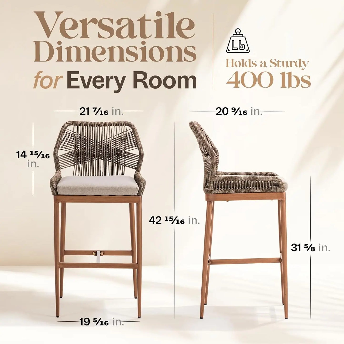 Rattan Bar Stools Set Of Two With Solid Steel Frame