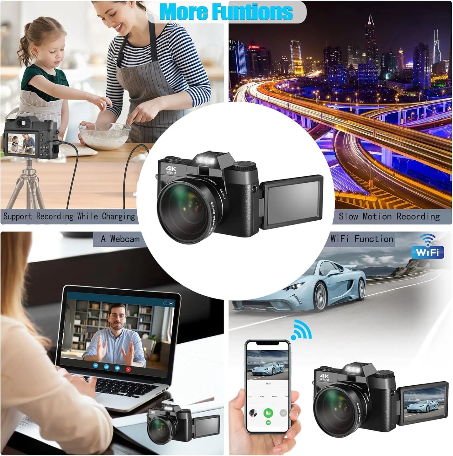 4K Digital Camera With 48MP HD Autofocus 16x Zoom WiFi