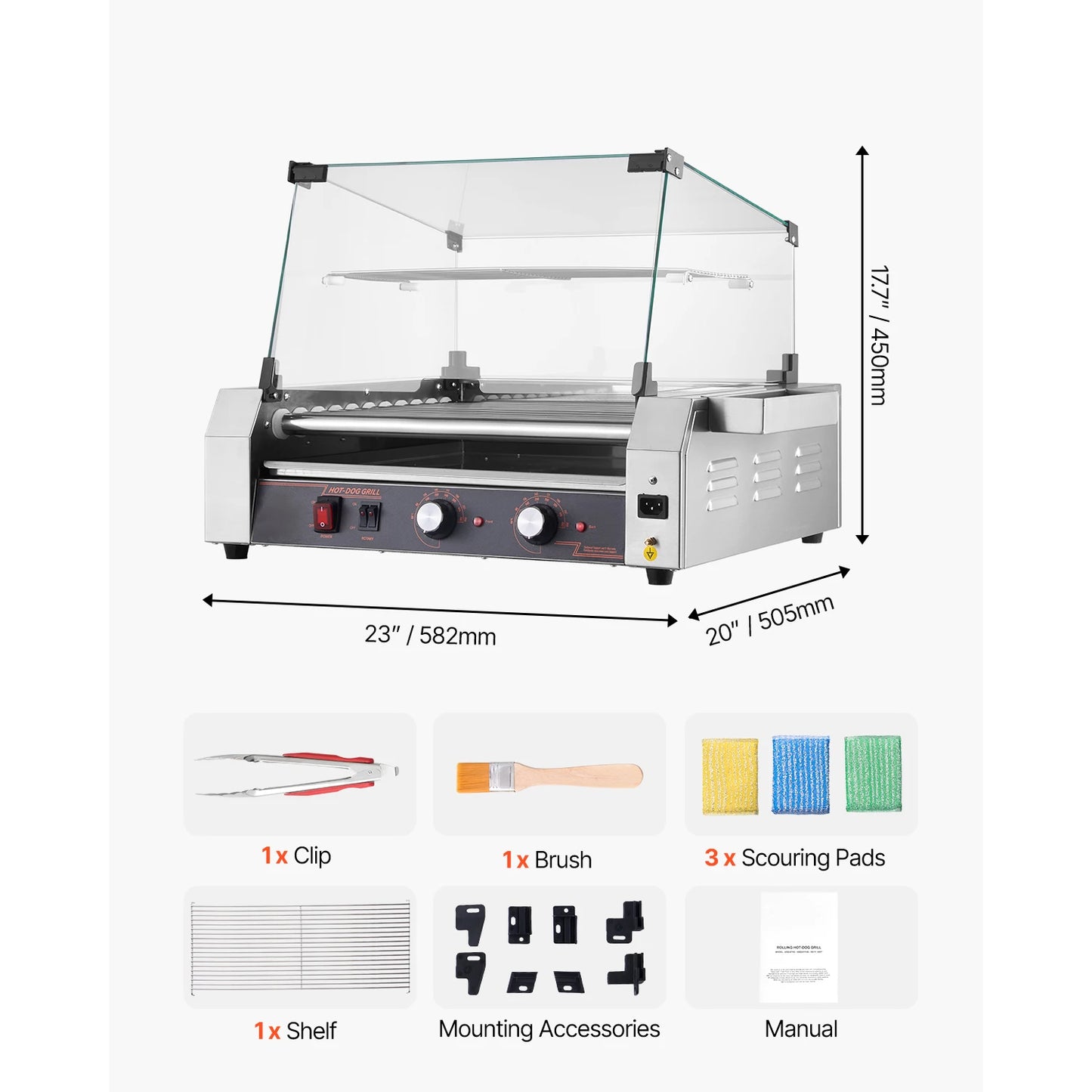 SucceBuy Hot Dog Roller Grill Stainless Steel Dual Temperature Control