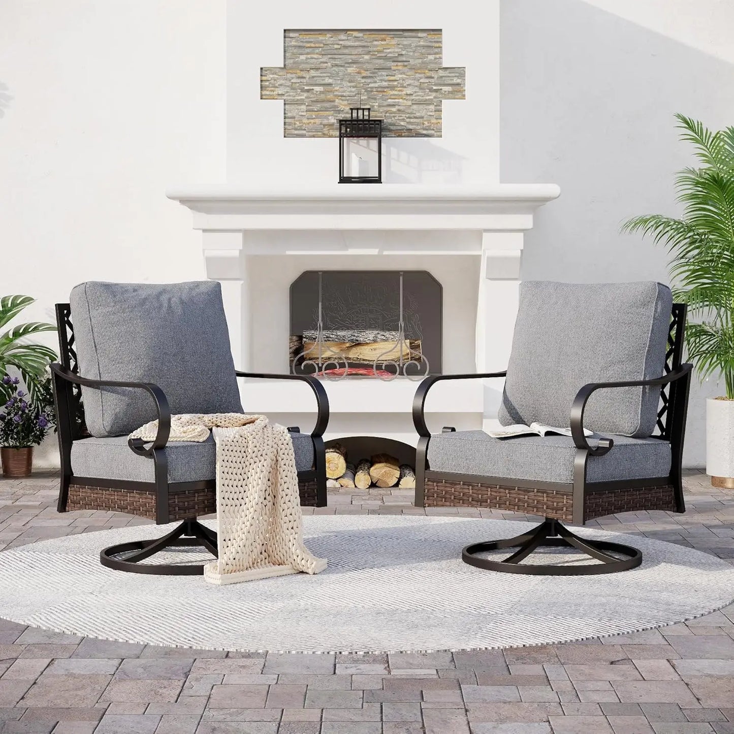 Metal Outdoor Swivel Patio Chairs Set of 2 With Cushions