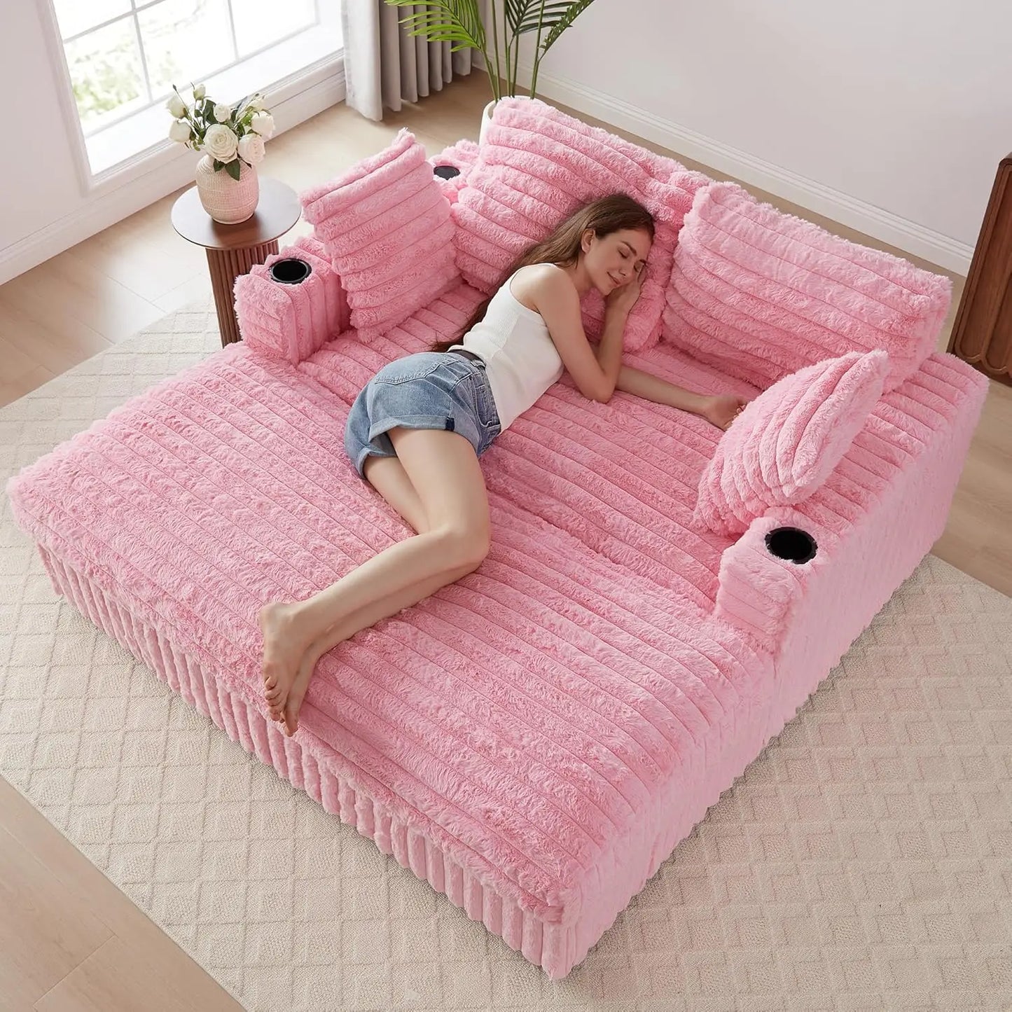 HUANZHUANG Chaise Lounge Sofa Bed With Charging Station Pillows