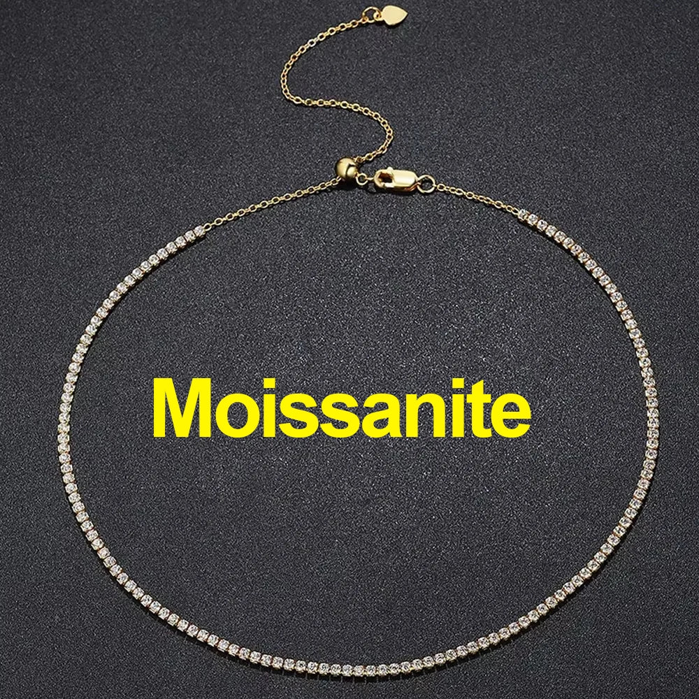 ROBUKF Moissanite Tennis Necklace S925 Gold Plated