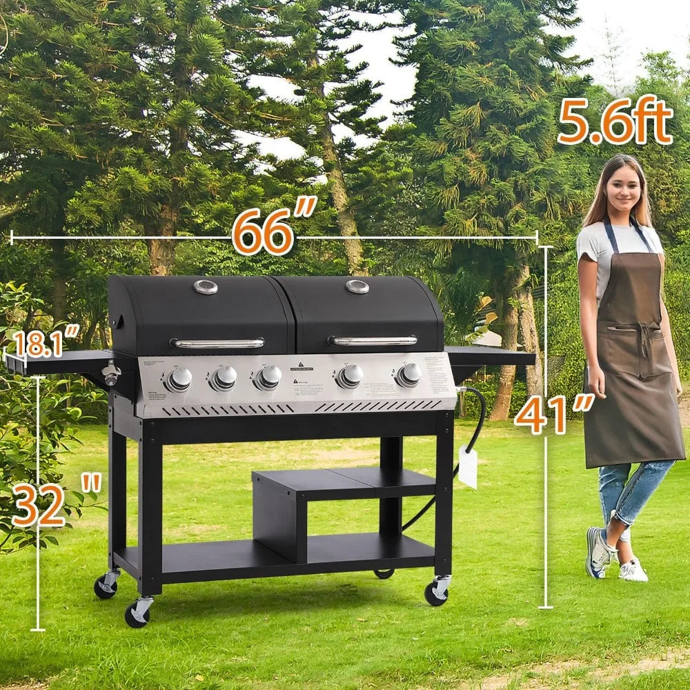 Propane Gas Grill And Griddle Combo 5-Burner Dual Zone