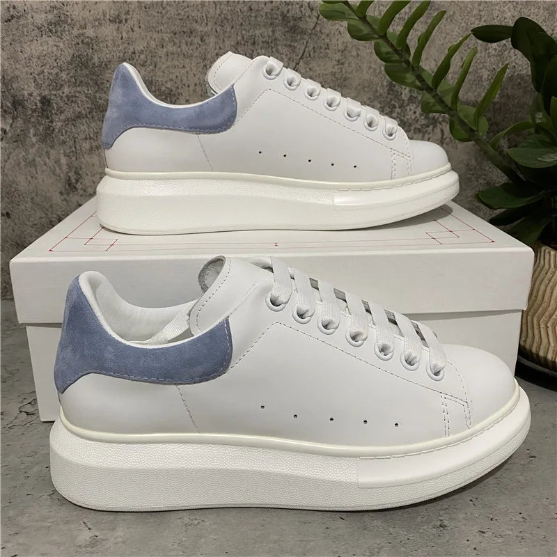 Platform White Leather Sneakers For Women With Chunky Sole Elevator
