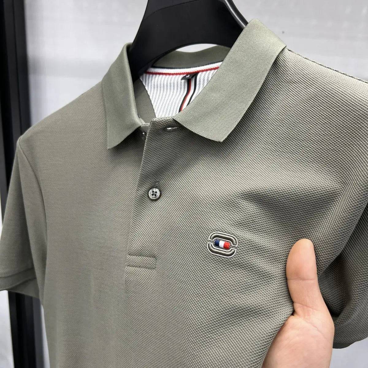 NONECN Men Cotton Polo Shirt Short Sleeve Embroidered