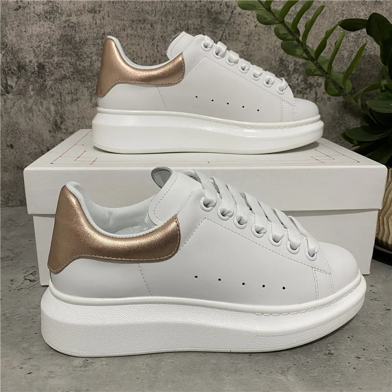 Platform White Leather Sneakers For Women With Chunky Sole Elevator