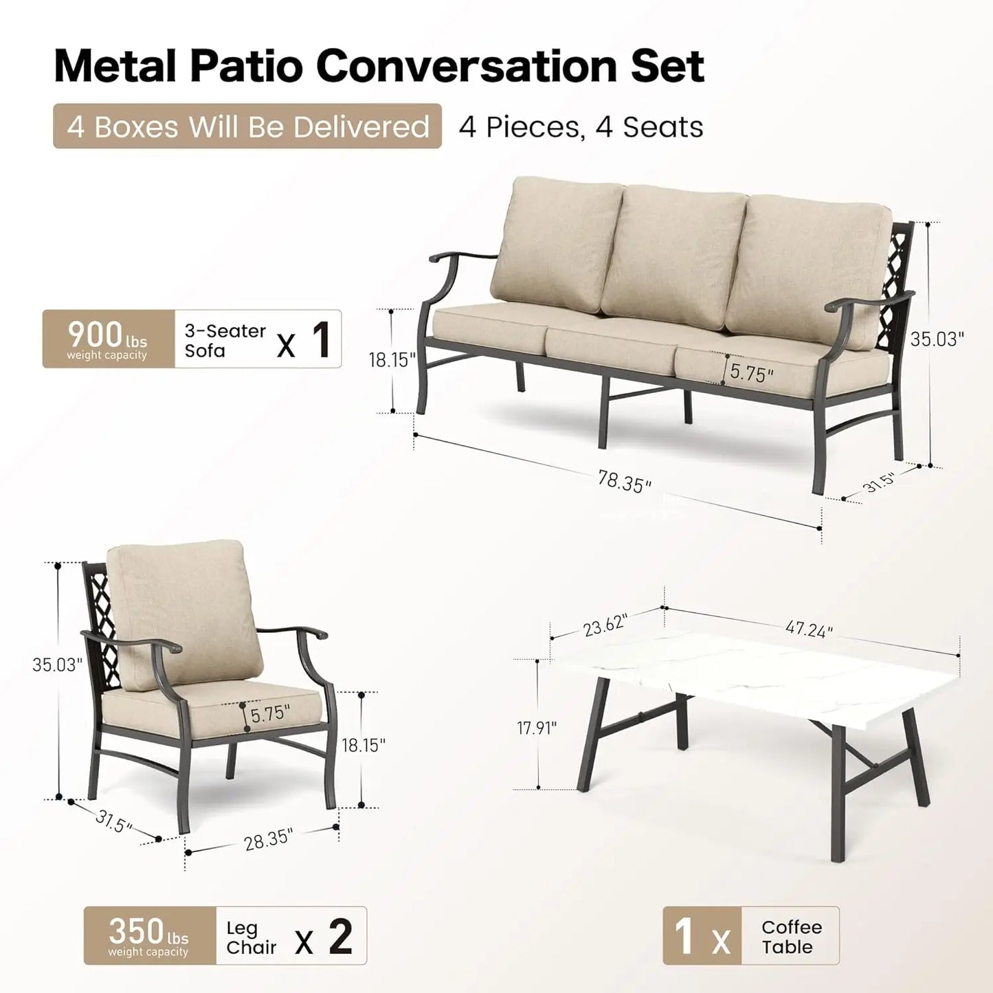 Patio Furniture Set 4 Piece Modern Outdoor Rattan Wicker Collection