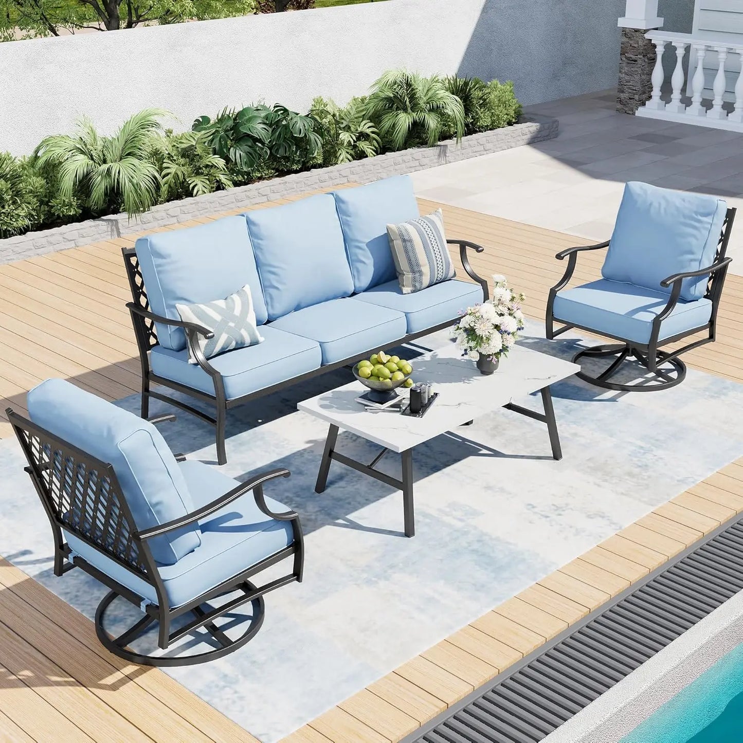Patio Furniture Set 4 Piece Modern Outdoor Rattan Wicker Collection