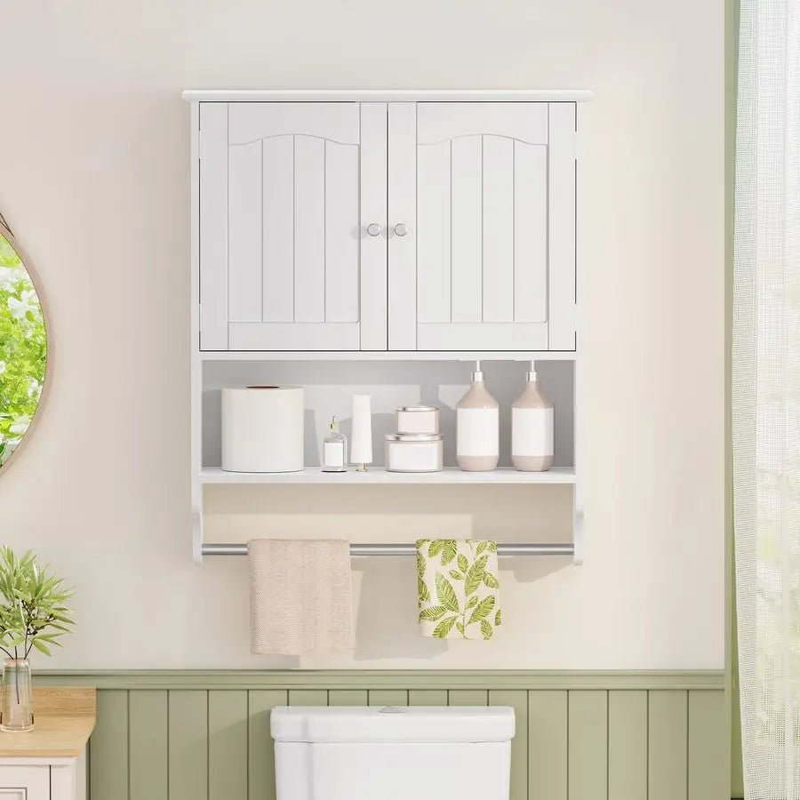 Bathroom Wall Cabinet Over Toilet With Towel Rack And Adjustable Shelf