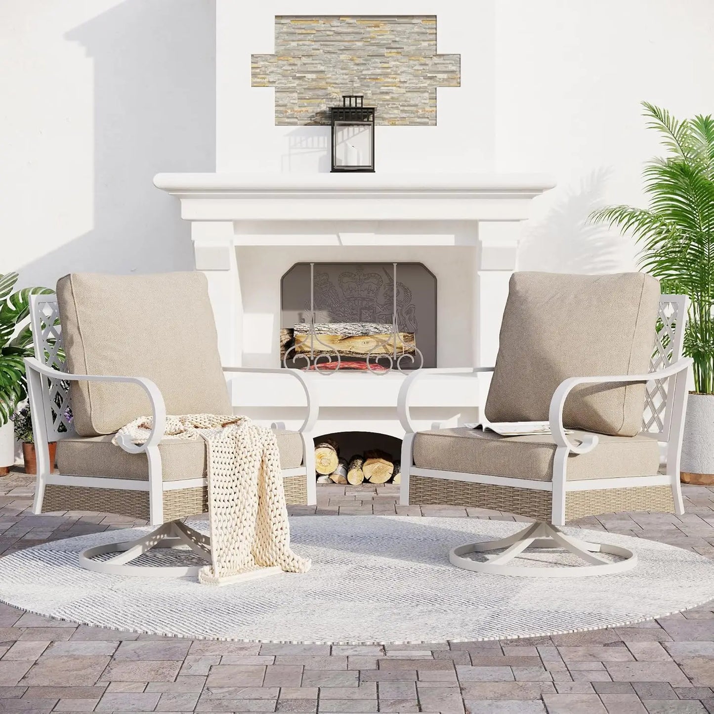 Metal Outdoor Swivel Patio Chairs Set of 2 With Cushions