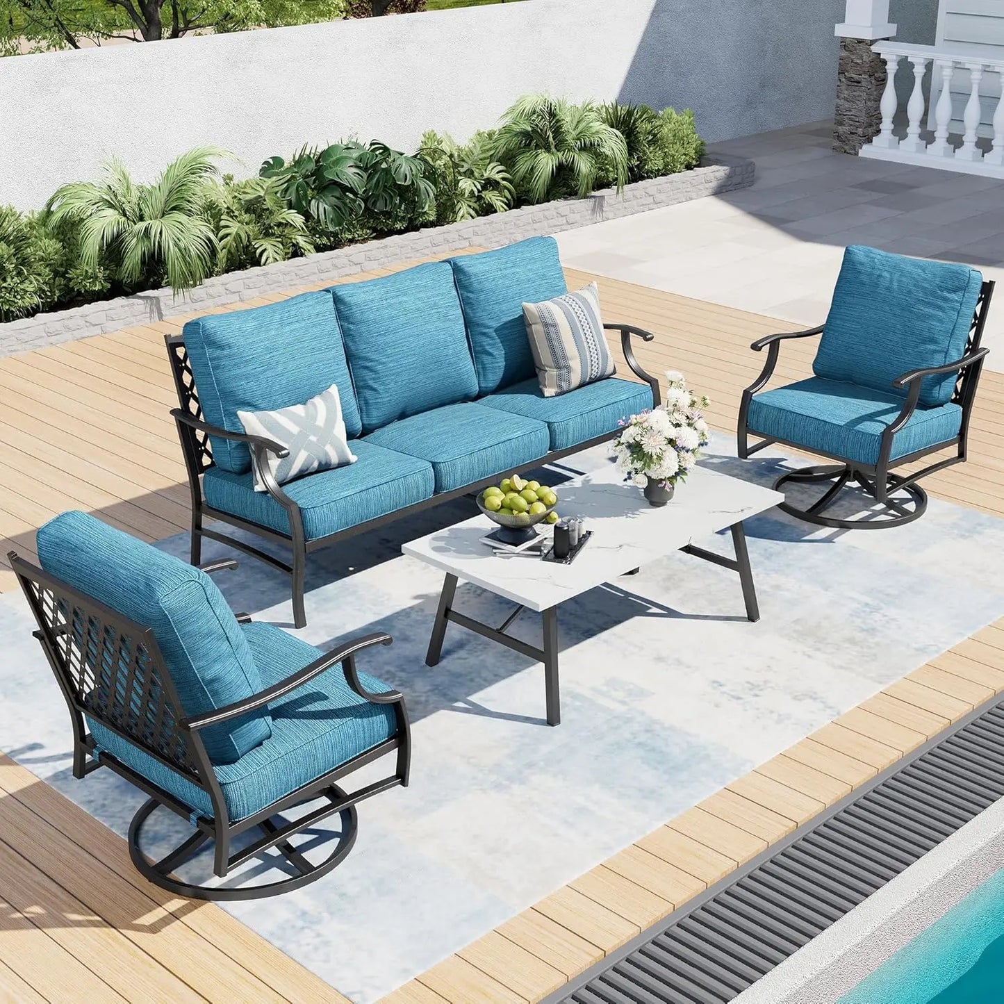 Patio Furniture Set 4 Piece Modern Outdoor Rattan Wicker Collection