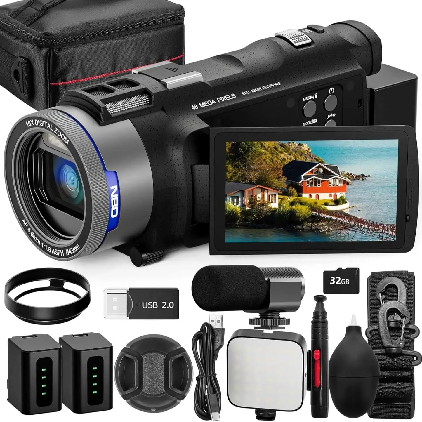 NBD 4K Camcorder With WiFi App Control 48MP Vlogging 16X Zoom