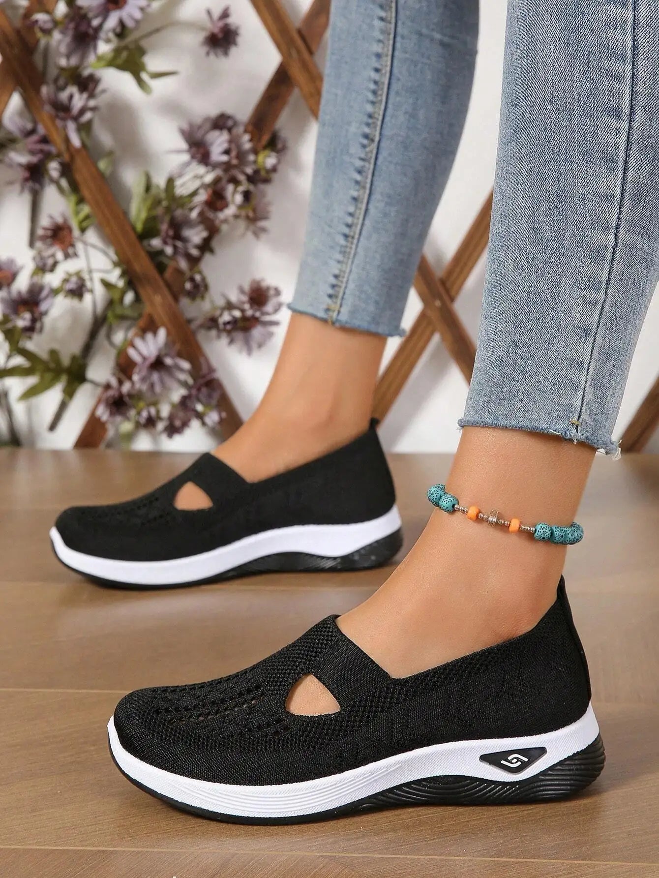 NONE Womens Breathable Low Top Knit Sneakers Casual Shoes