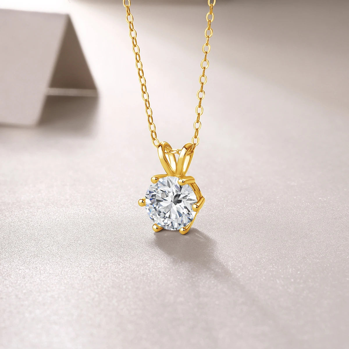 Longue Vue Moissanite Pendant Necklace 14K Gold Chain For Women