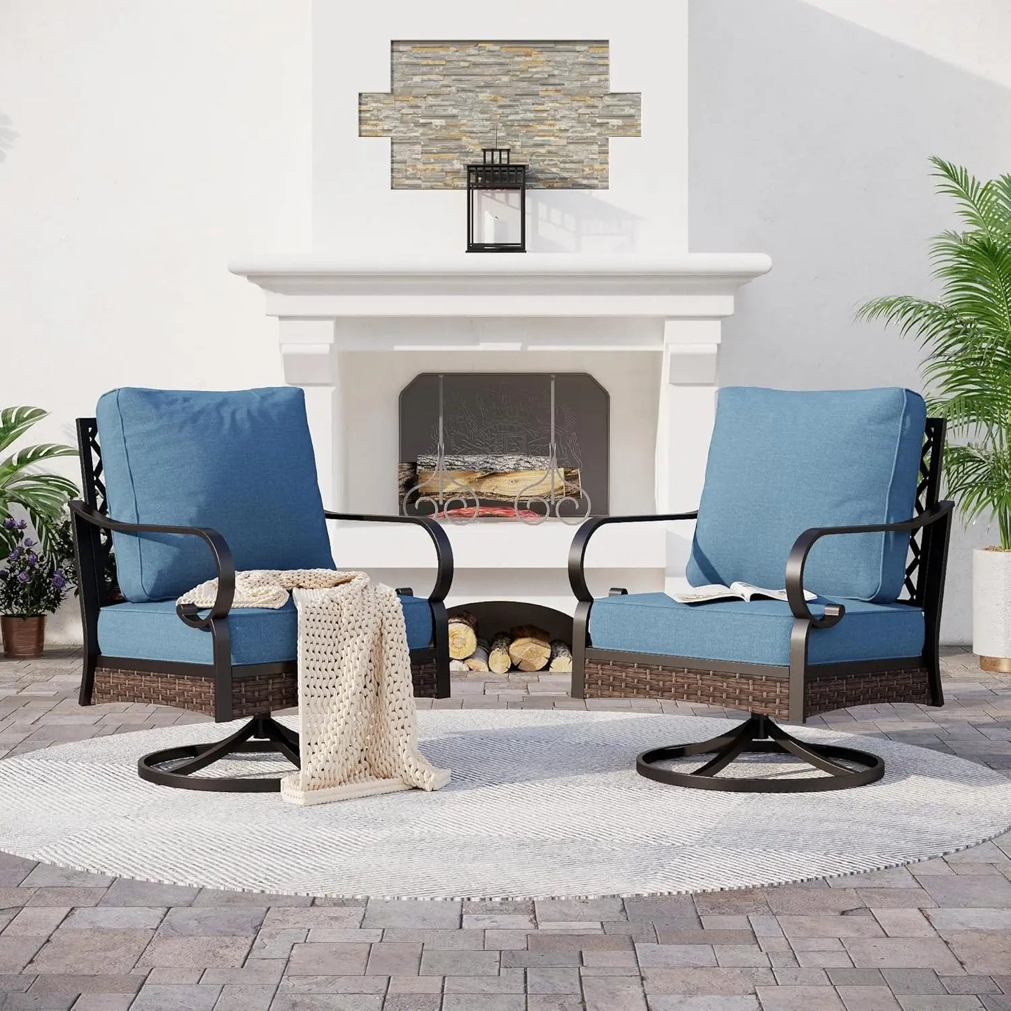Metal Outdoor Swivel Patio Chairs Set of 2 With Cushions