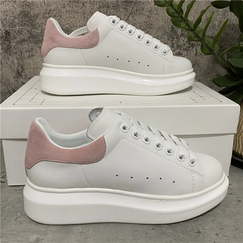 Platform Sneakers For Women Leather Chunky Sole Elevator Shoes Casual