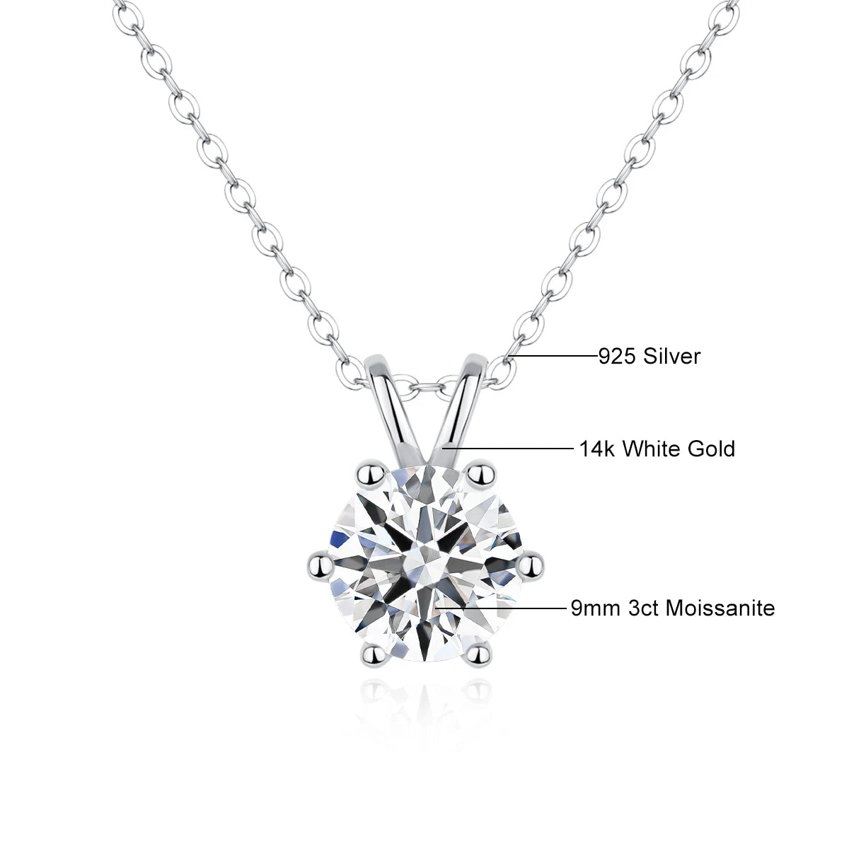 Longue Vue Moissanite Pendant Necklace 14K Gold Chain For Women