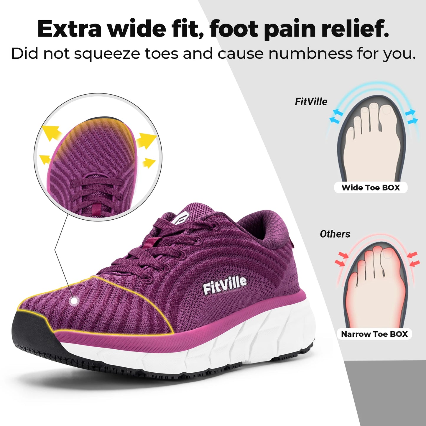 Fittington Wide Toe Women's Sport Shoes With Arch Support