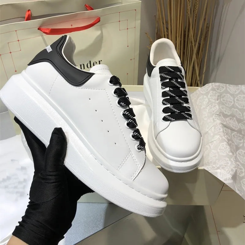 Platform White Leather Sneakers For Women With Chunky Sole Elevator