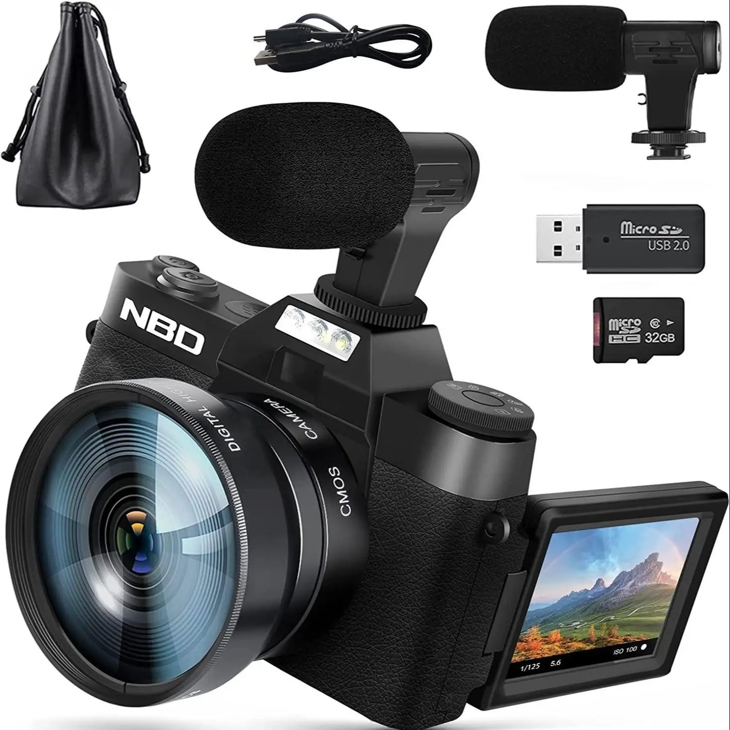 NBD 4K Digital Camera Camcorder With Flip Screen Autofocus 48MP