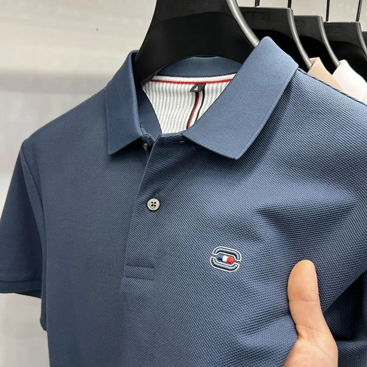 NONECN Men Cotton Polo Shirt Short Sleeve Embroidered