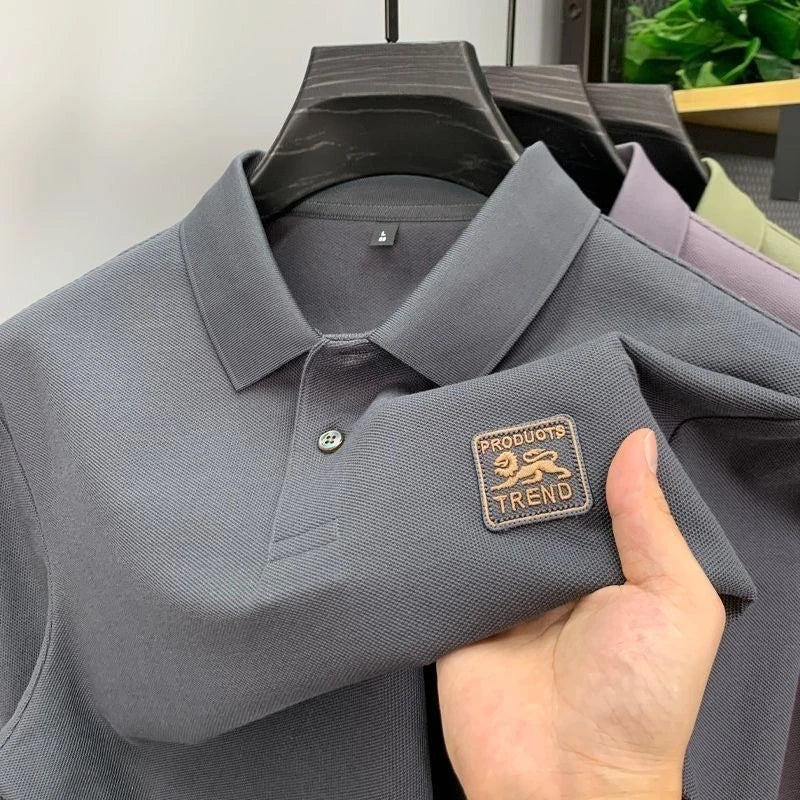 NONECN Men Cotton Polo Shirt Short Sleeve Embroidered