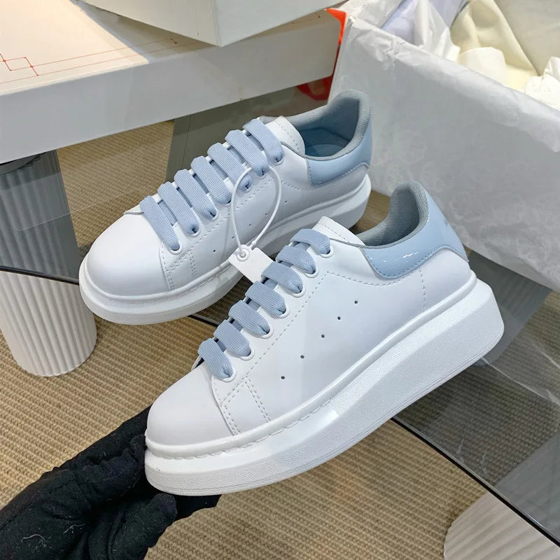 Platform Sneakers For Women Leather Chunky Sole Elevator Shoes Casual