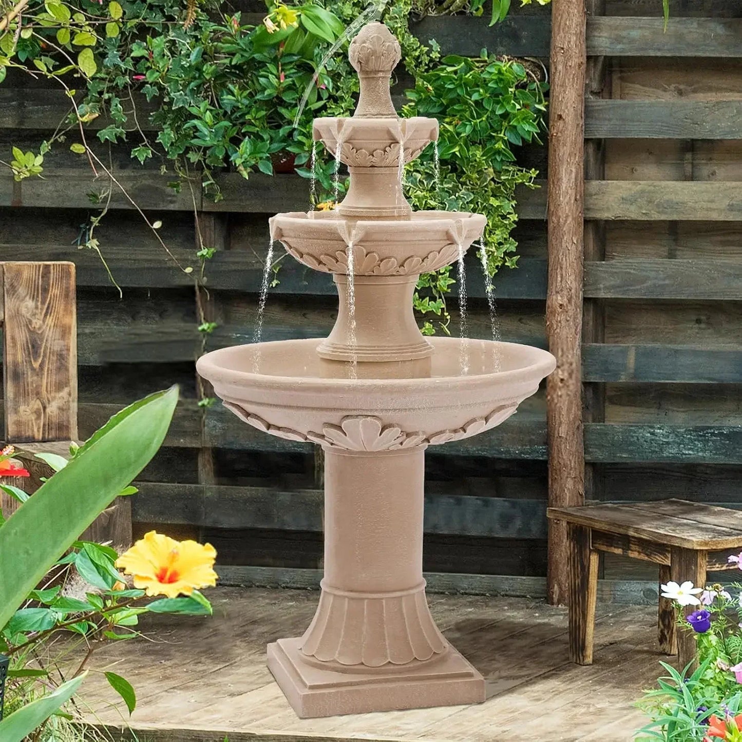 Outdoor Fountain Waterfall Bubbler Floor Pineapple Top Three Tier Pump