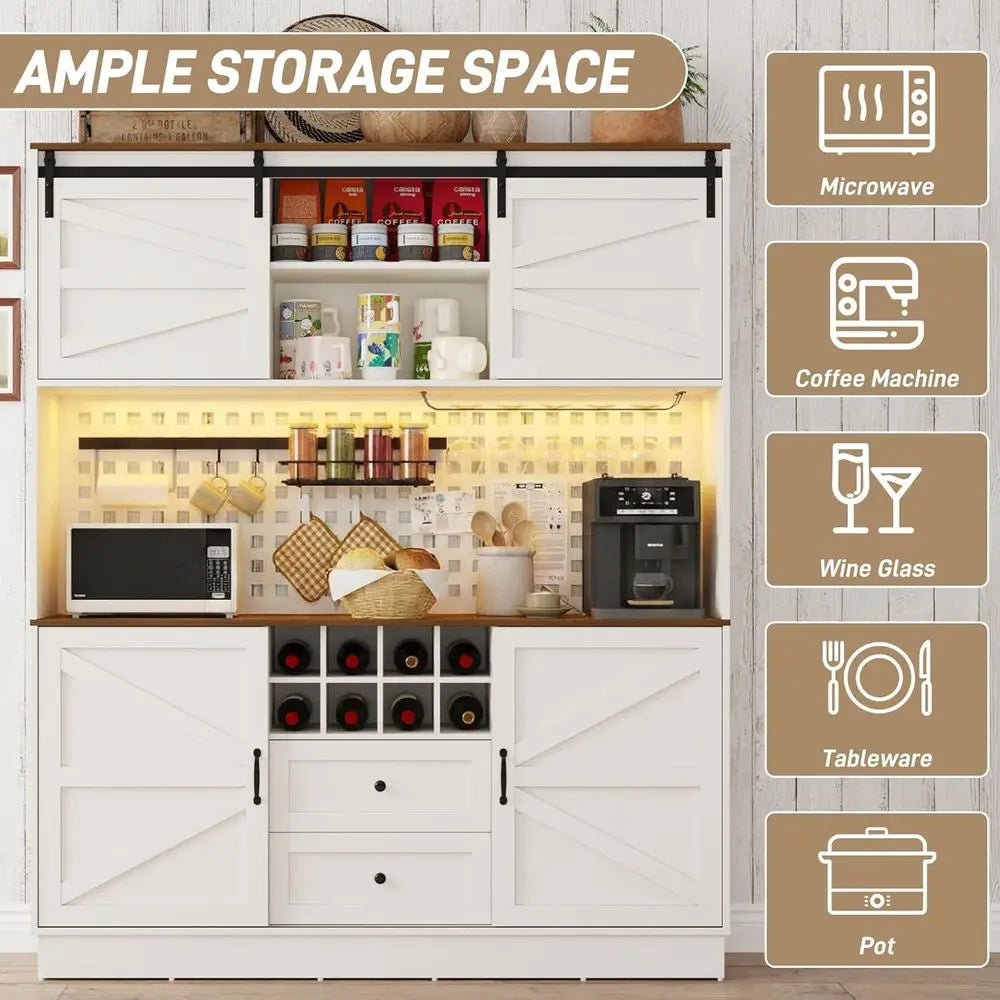 Kitchen Storage Pantry Cabinet With Power Outlet Pegboard LED Light