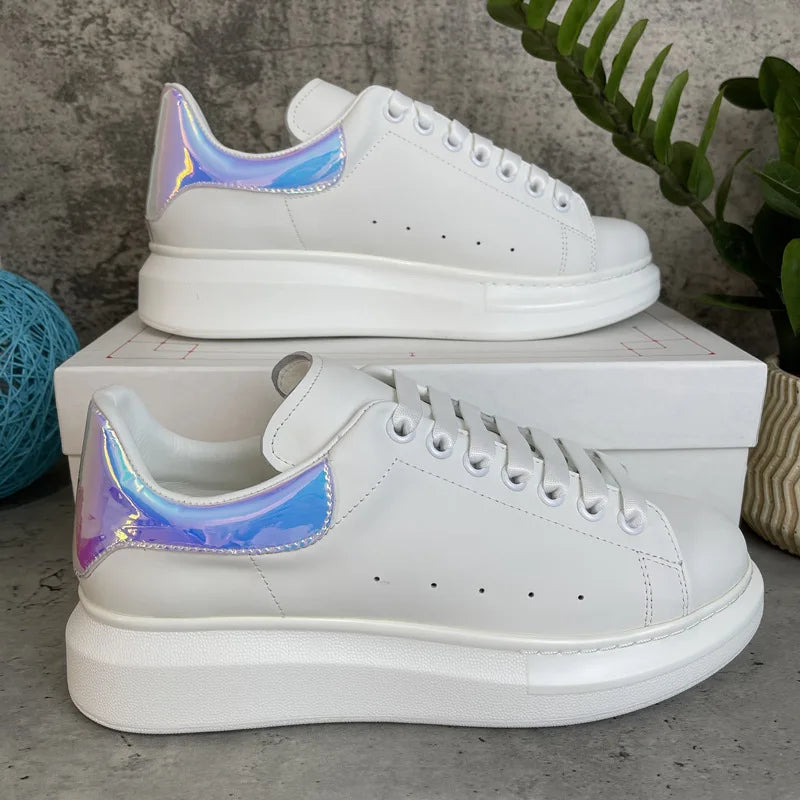Platform White Leather Sneakers For Women With Chunky Sole Elevator