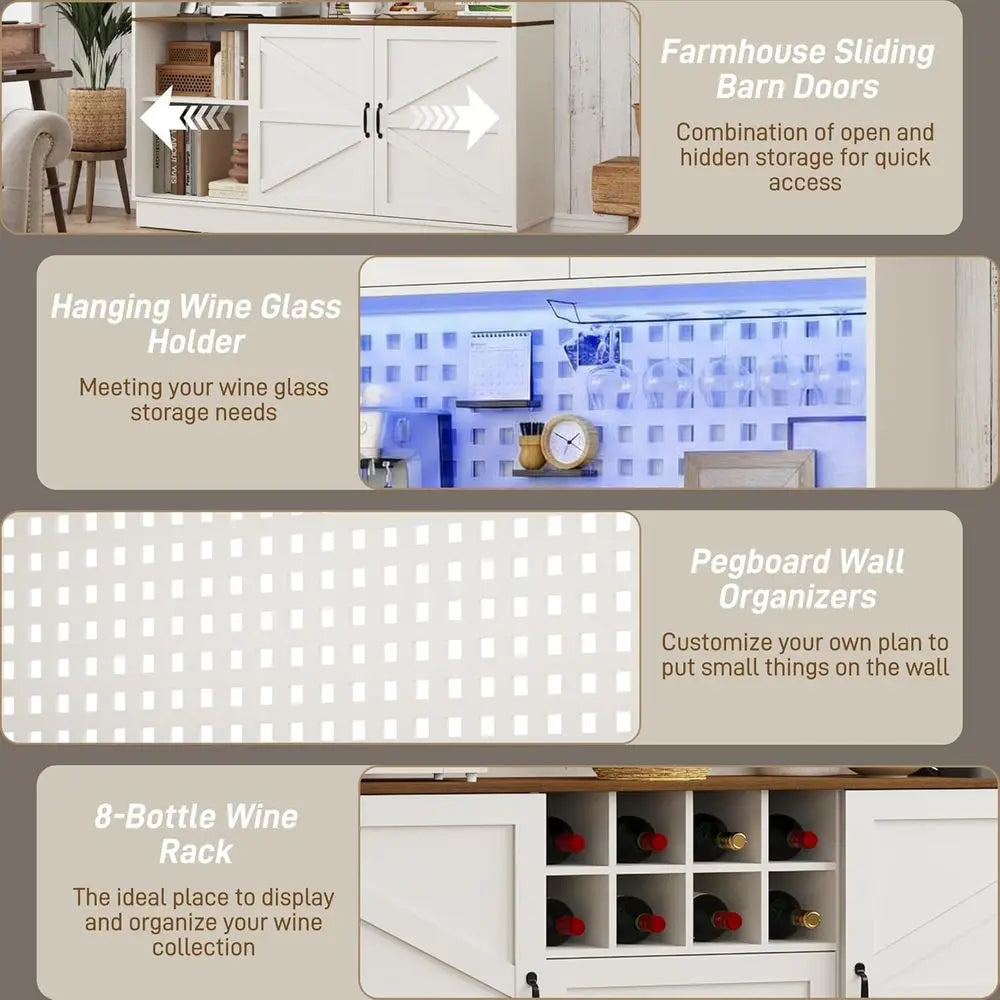 Kitchen Storage Pantry Cabinet With Power Outlet Pegboard LED Light