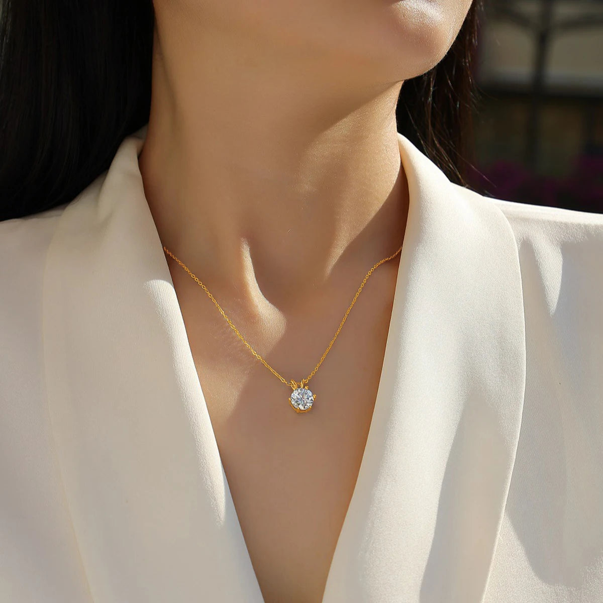 Longue Vue Moissanite Pendant Necklace 14K Gold Chain For Women