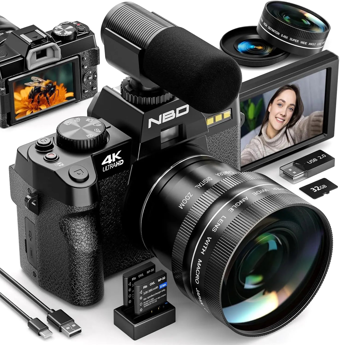 NBD 4K Digital Camera With 48MP And Flip Screen