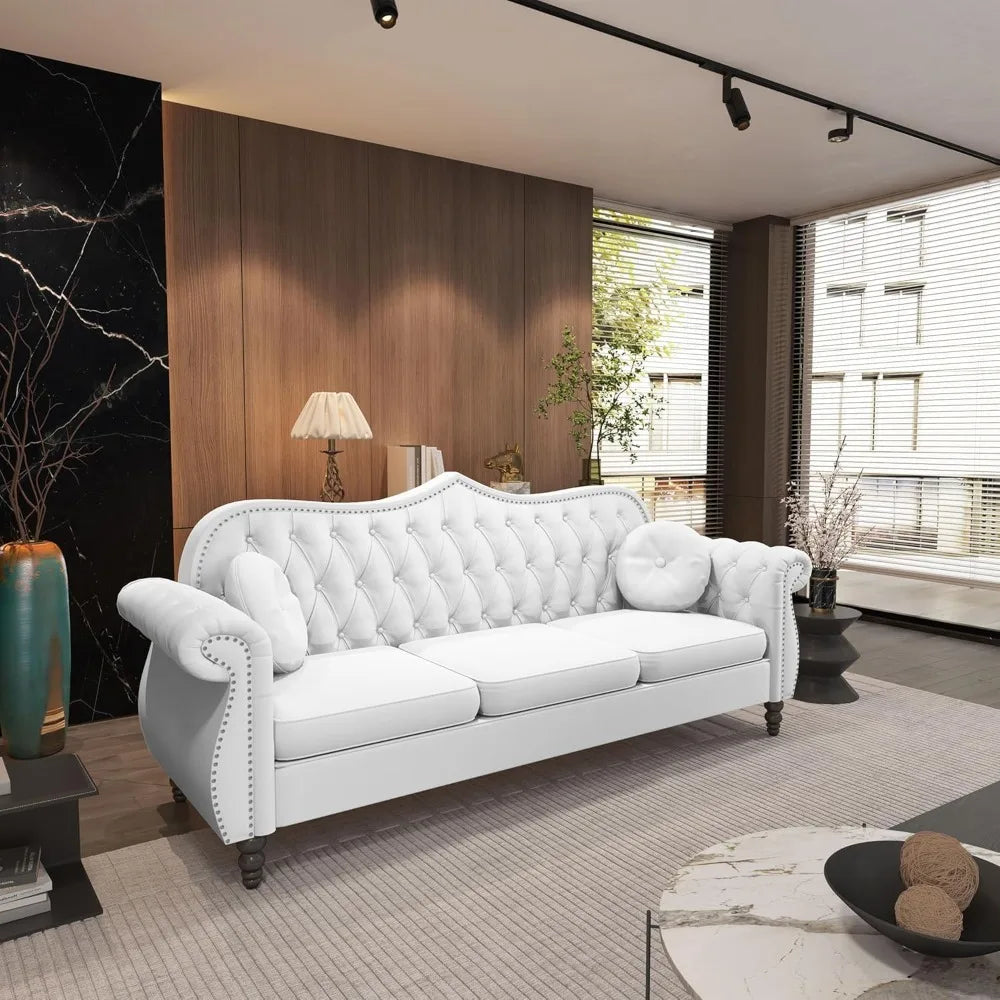 Three Piece Mid Century Sectional Velvet Chesterfield Sofa Set