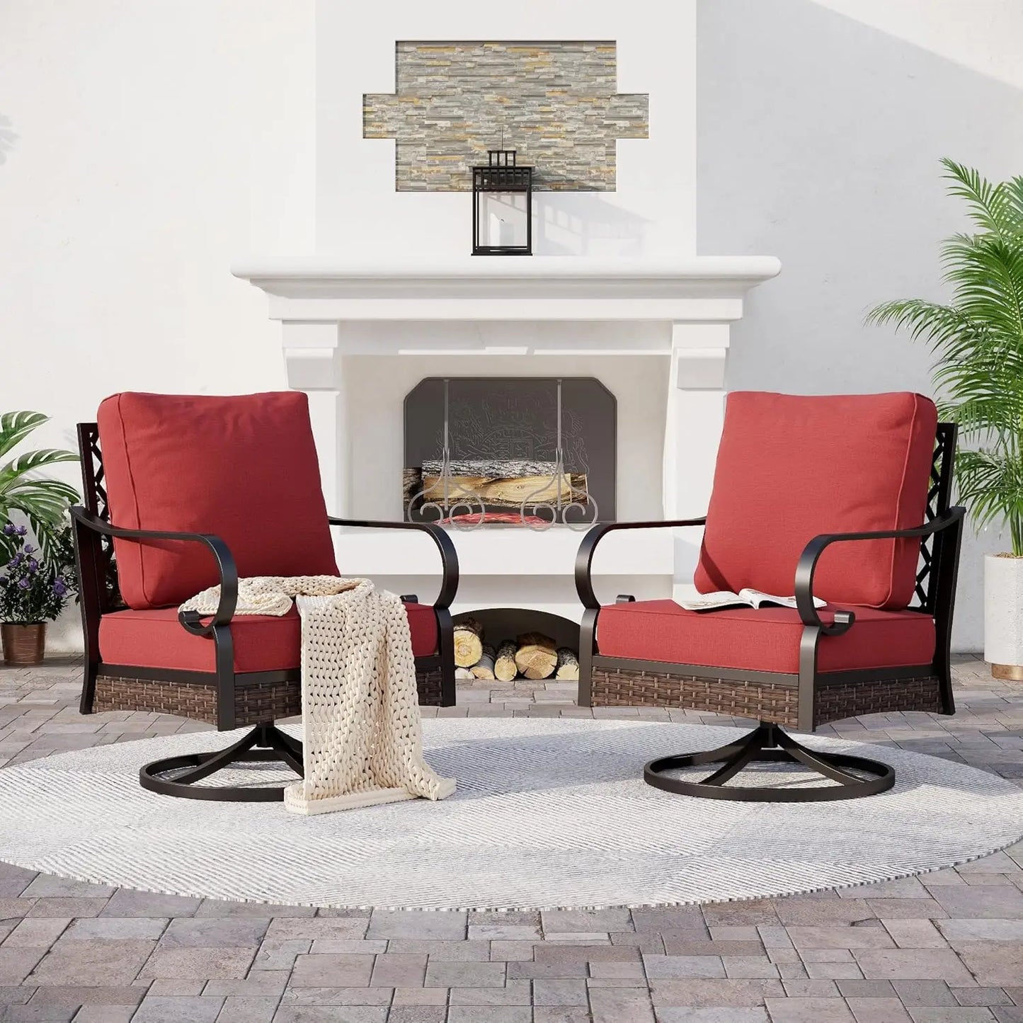 Metal Outdoor Swivel Patio Chairs Set of 2 With Cushions