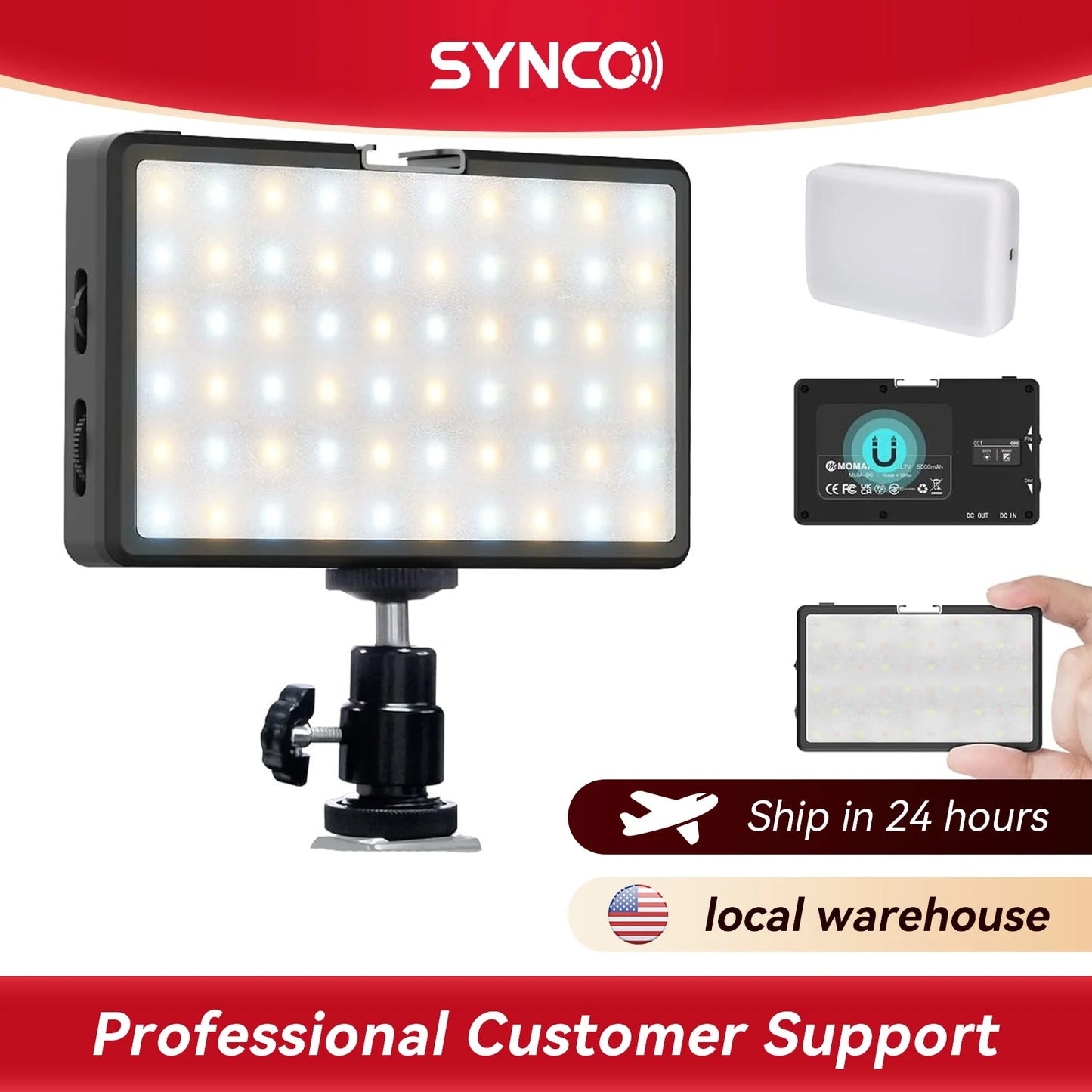 Moman LED Camera Light for Photography Portable 5000mAh Video Recording
