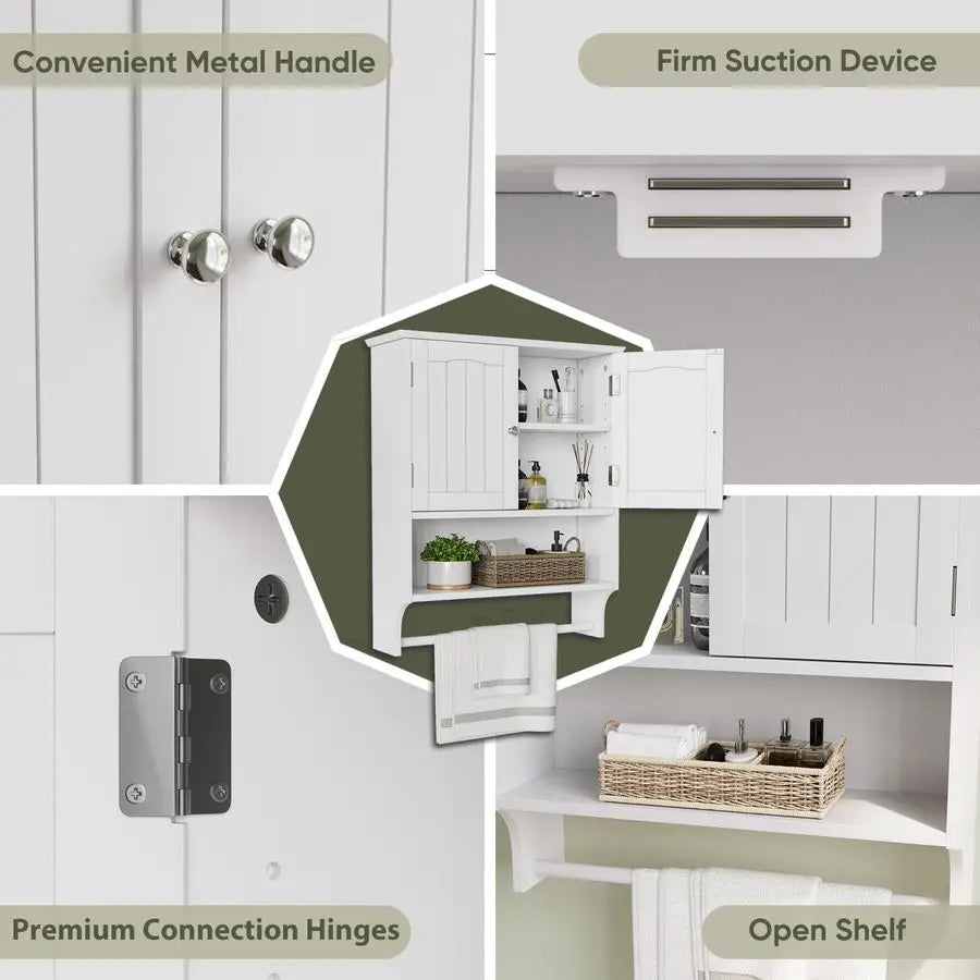 Bathroom Medicine Cabinet Wall Mounted With Towel Bar And Shelves
