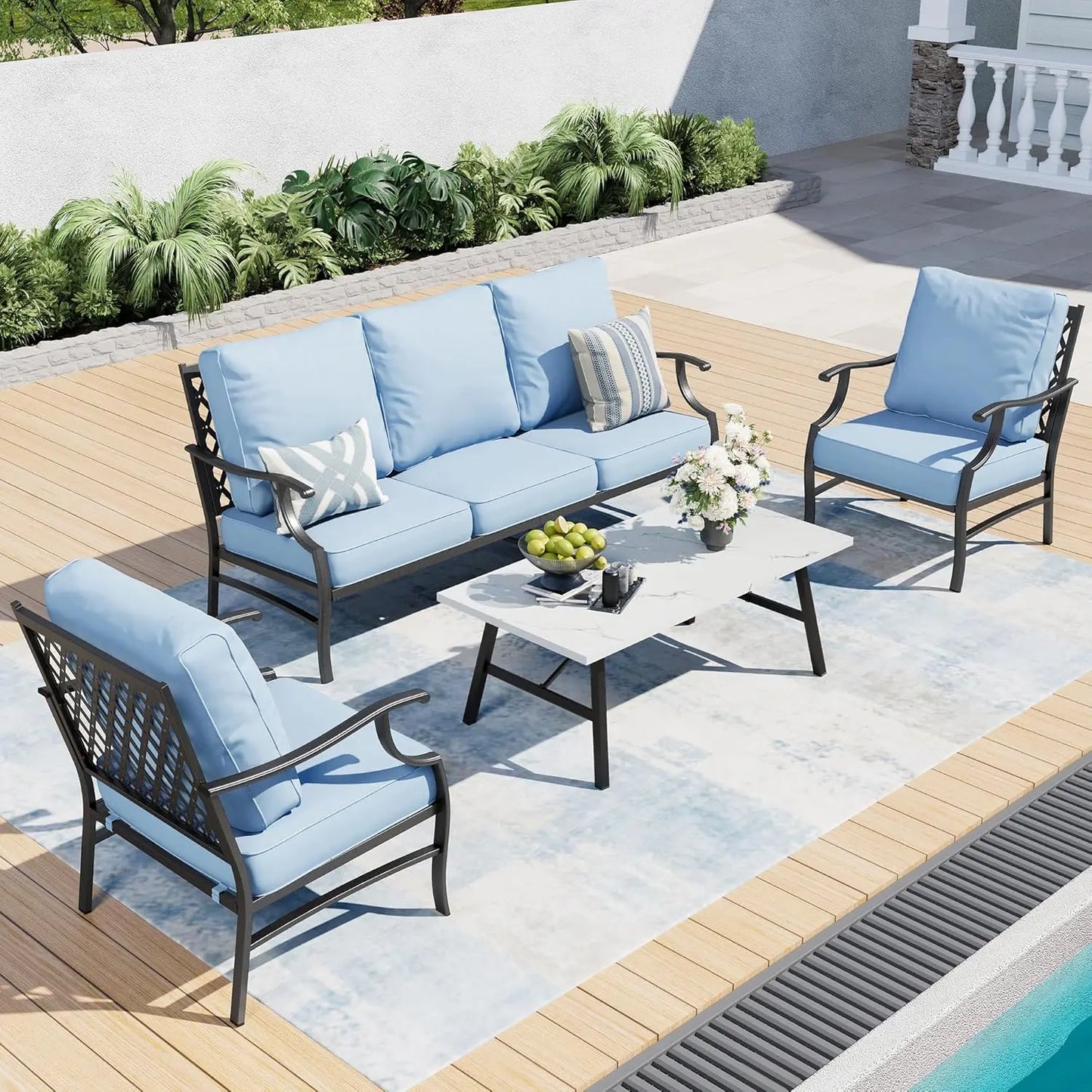 Patio Furniture Set 4 Piece Modern Outdoor Rattan Wicker Collection