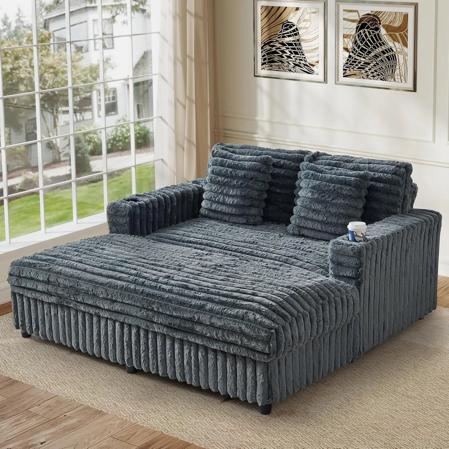 HUANZHUANG Chaise Lounge Sofa Bed With Charging Station Pillows