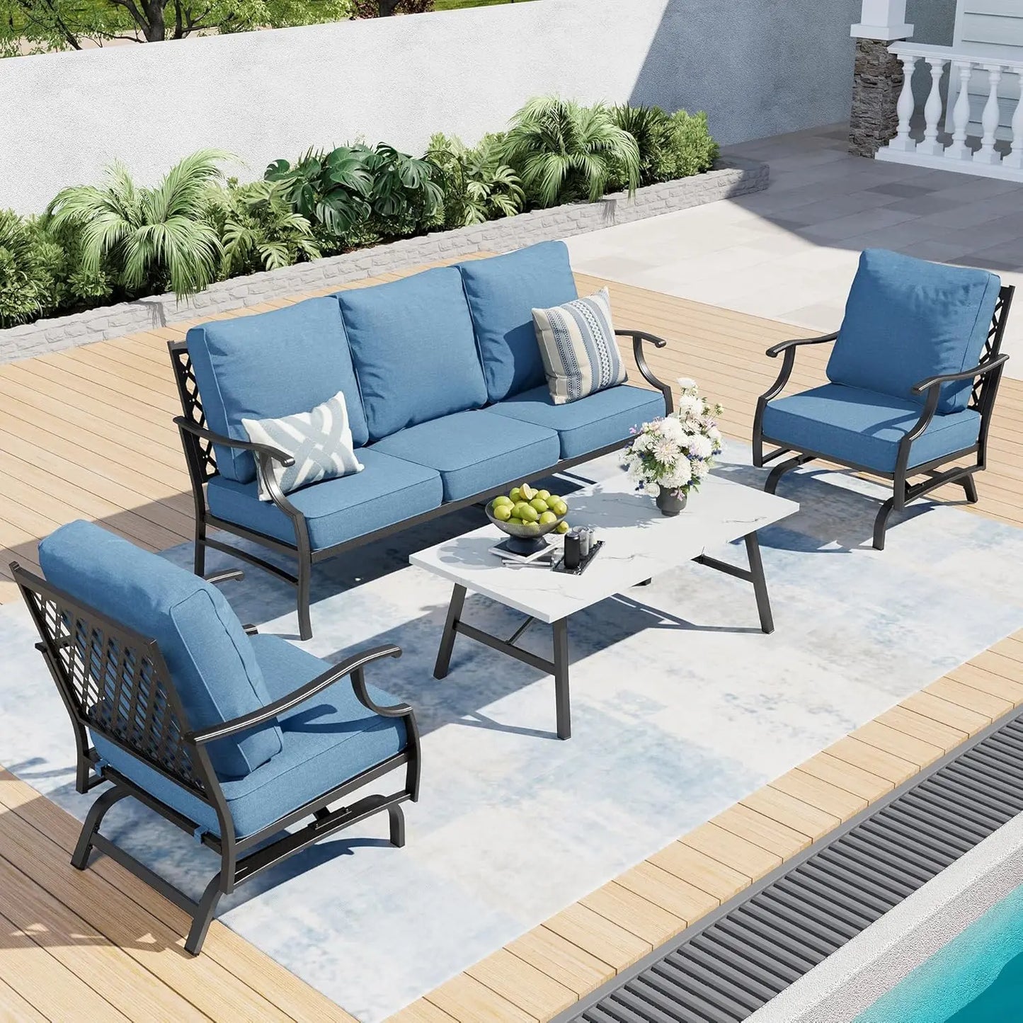 Patio Furniture Set 4 Piece Modern Outdoor Rattan Wicker Collection