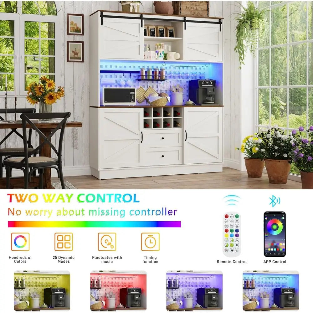 Kitchen Storage Pantry Cabinet With Power Outlet Pegboard LED Light
