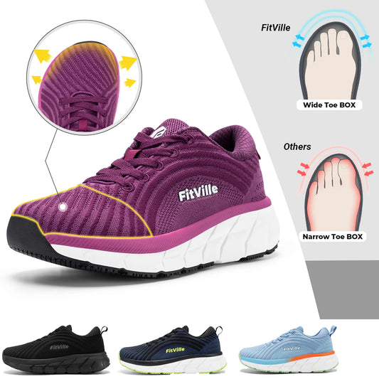 Fittington Women Wide Toe Walking Sneakers Non Slip Arch Support