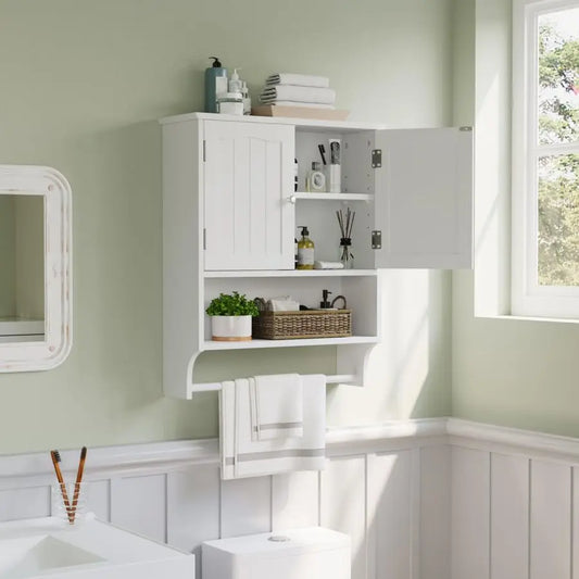 Bathroom Medicine Cabinet Wall Mounted With Towel Bar And Shelves
