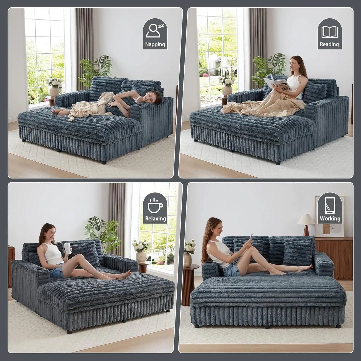 HUANZHUANG Chaise Lounge Sofa Bed With Charging Station Pillows