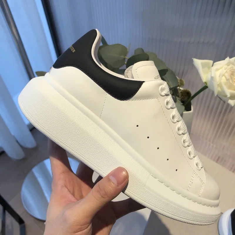 Platform White Leather Sneakers For Women With Chunky Sole Elevator