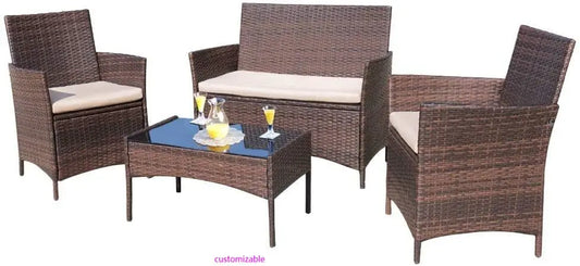 4 Piece Outdoor Patio Rattan Furniture Set For Outdoor Use