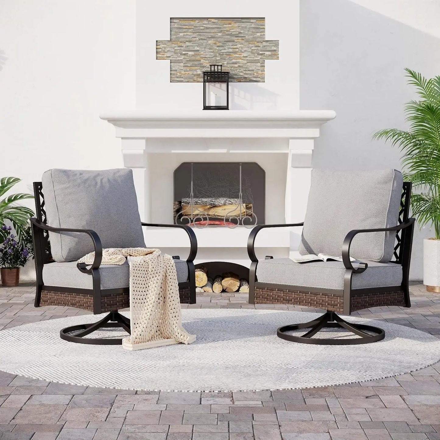 Metal Outdoor Swivel Patio Chairs Set of 2 With Cushions