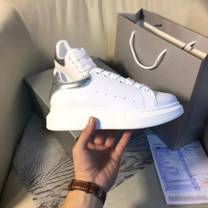 Platform White Leather Sneakers For Women With Chunky Sole Elevator