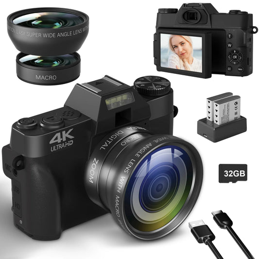 4K WiFi Camcorder 64MP Flip Screen Vlogging YouTube