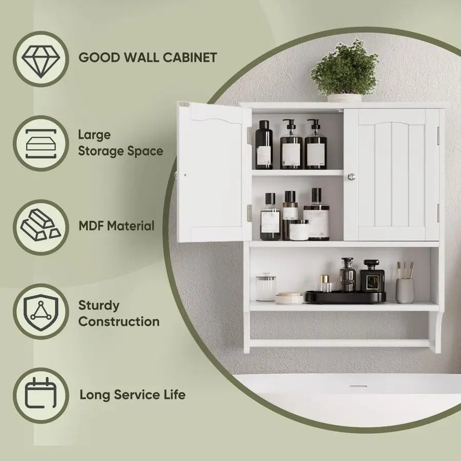 Bathroom Medicine Cabinet Wall Mounted With Towel Bar And Shelves